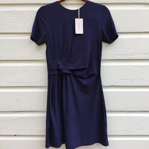 Tulle|Navy Soft Knit Side Ruche Short Sleeve Dress